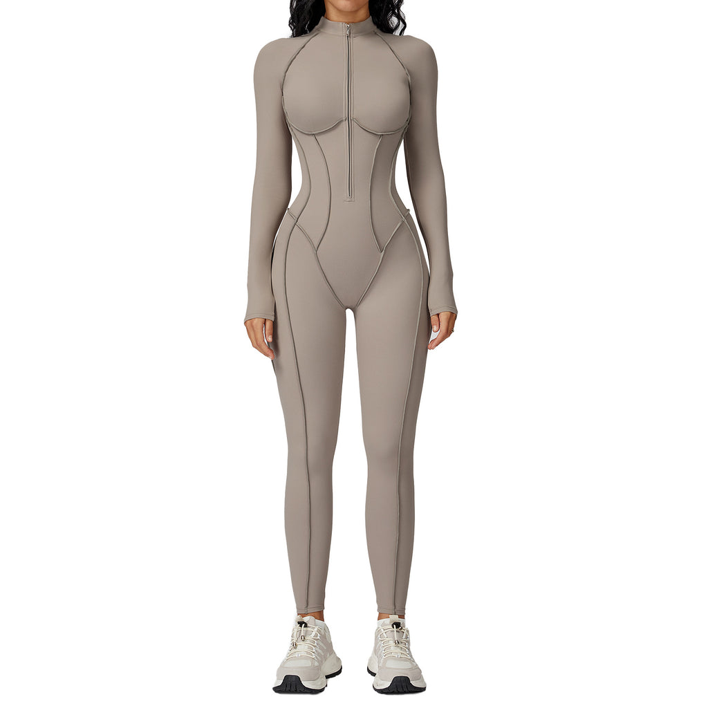 Women's Color-Block Half-Zip Workout Jumpsuit