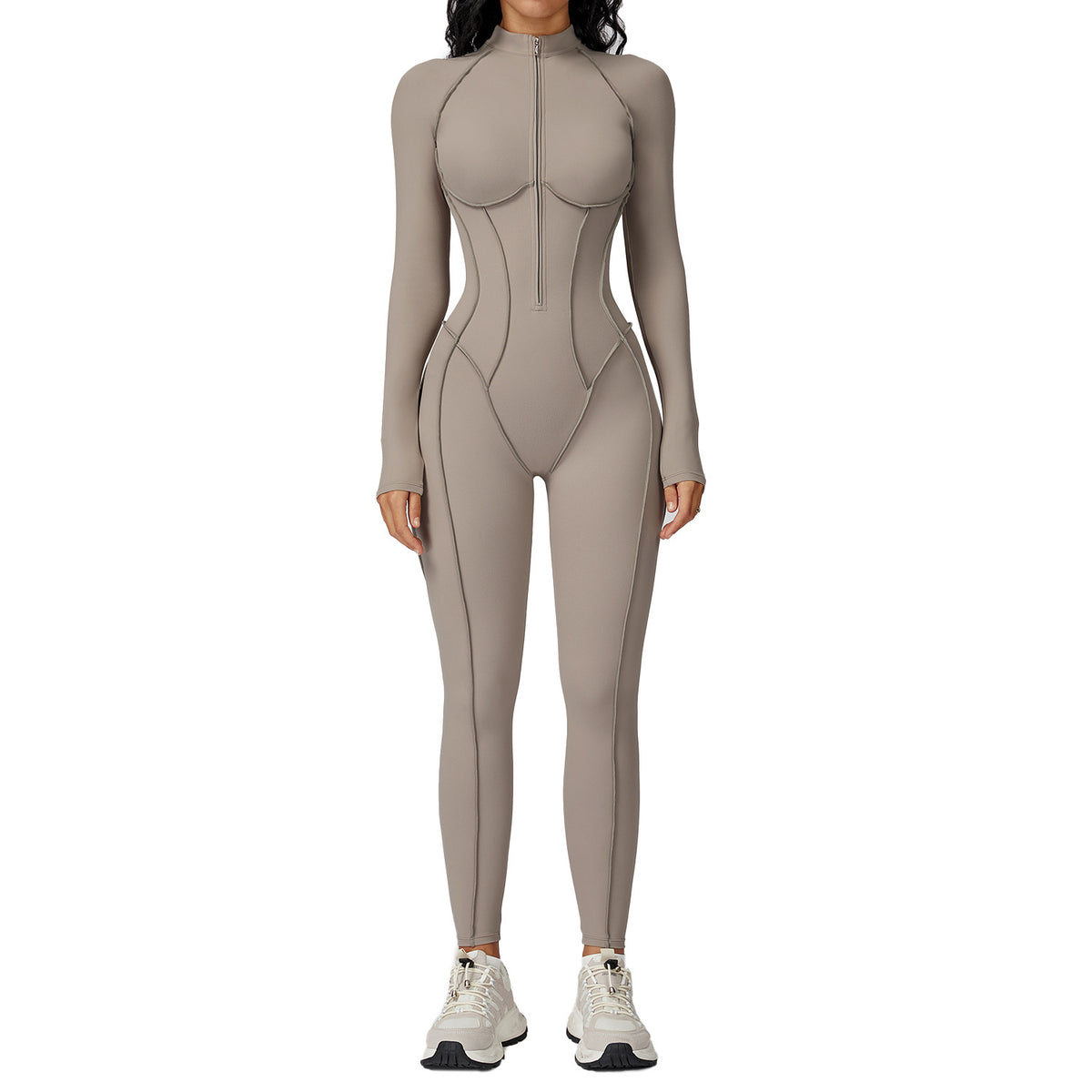 Women's Color-Block Half-Zip Workout Jumpsuit