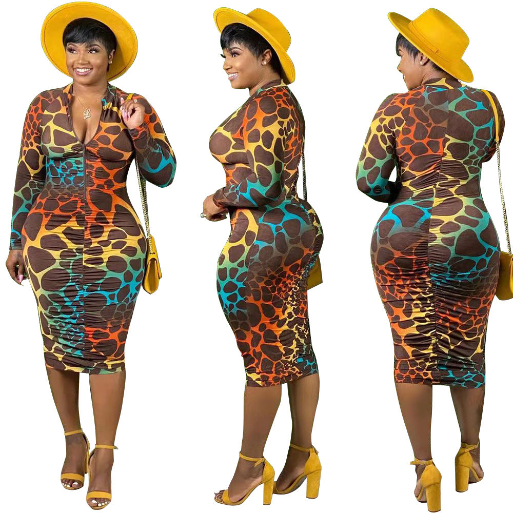 Women's Leopard Print Bodycon Midi Dress