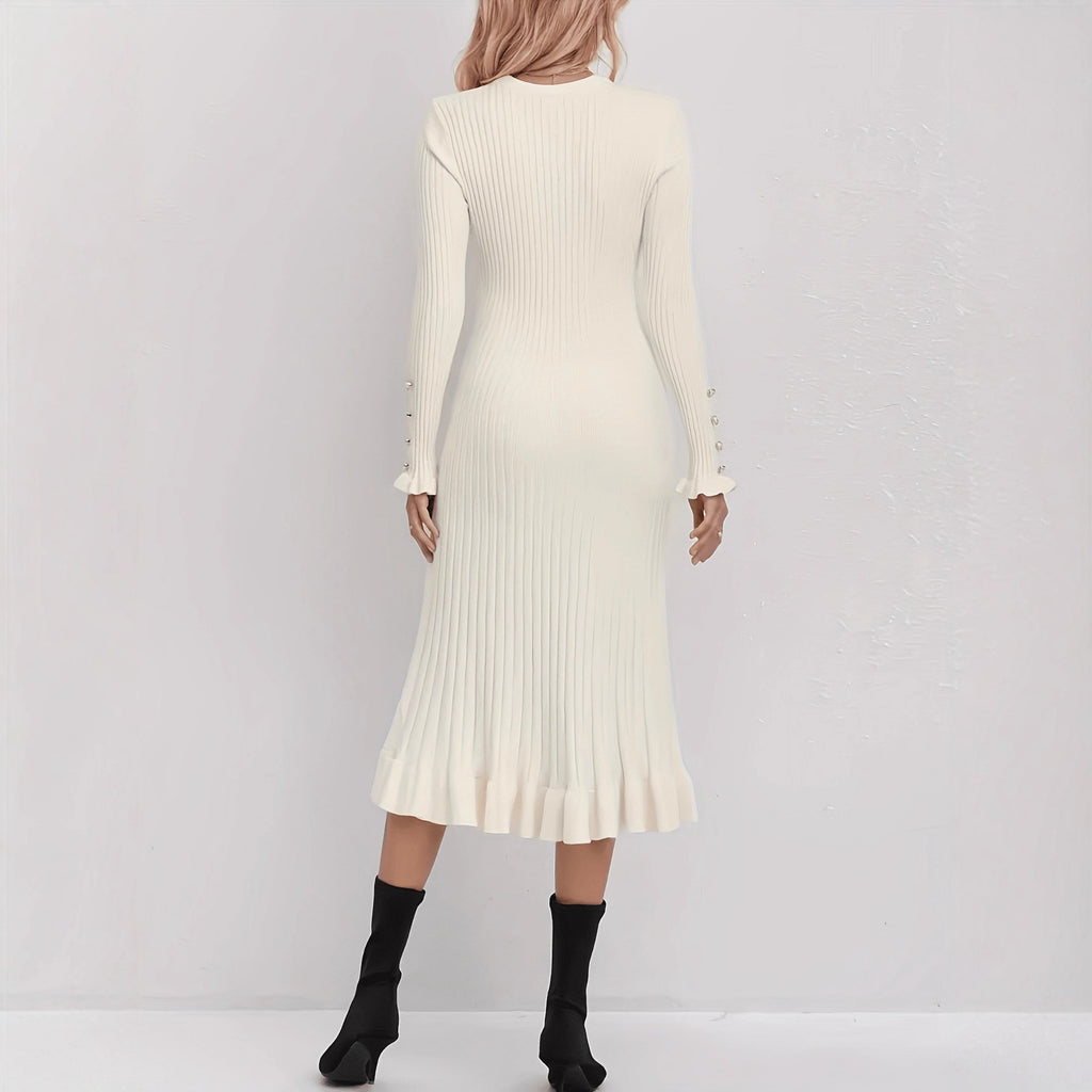 Elegant Solid Color Casual Knit Dress