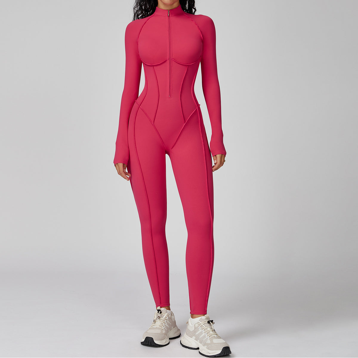 Women's Color-Block Half-Zip Workout Jumpsuit