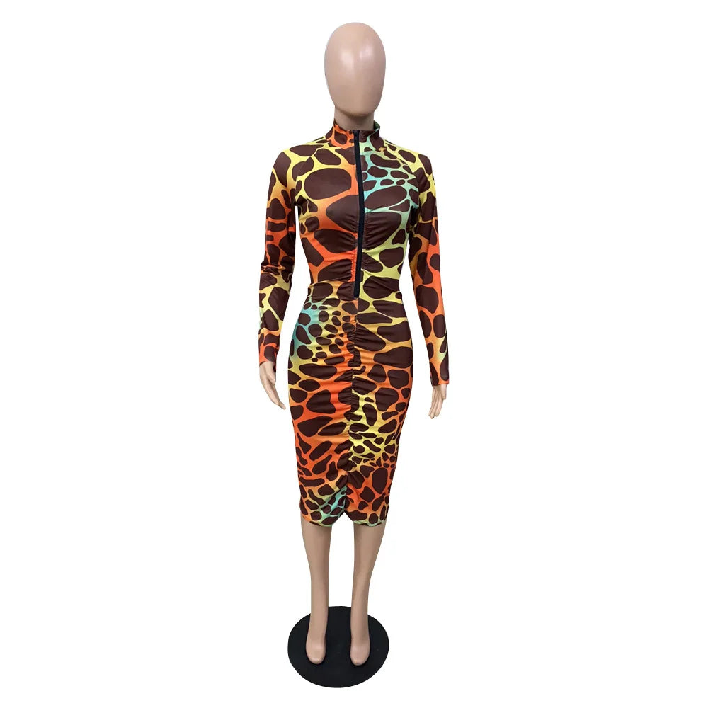 Women's Leopard Print Bodycon Midi Dress