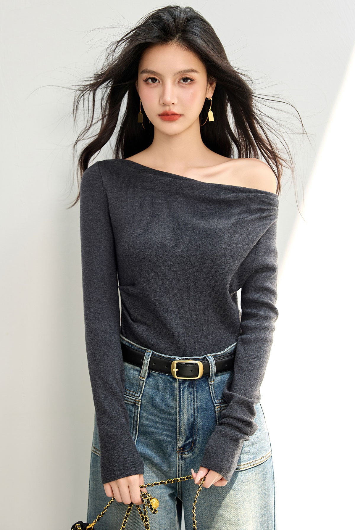 Women's One-Shoulder Long Sleeve Top