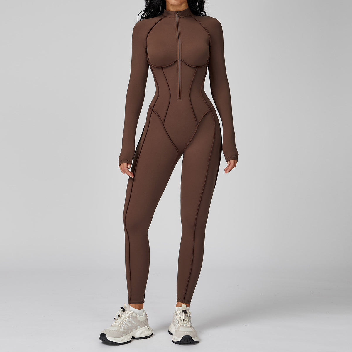 Women's Color-Block Half-Zip Workout Jumpsuit
