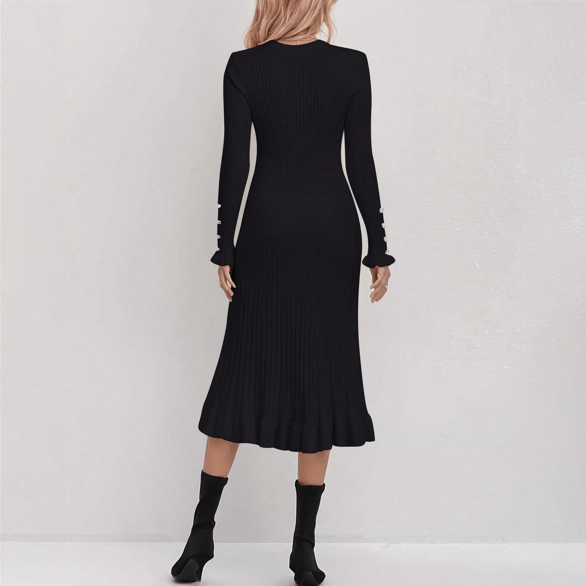 Elegant Solid Color Casual Knit Dress