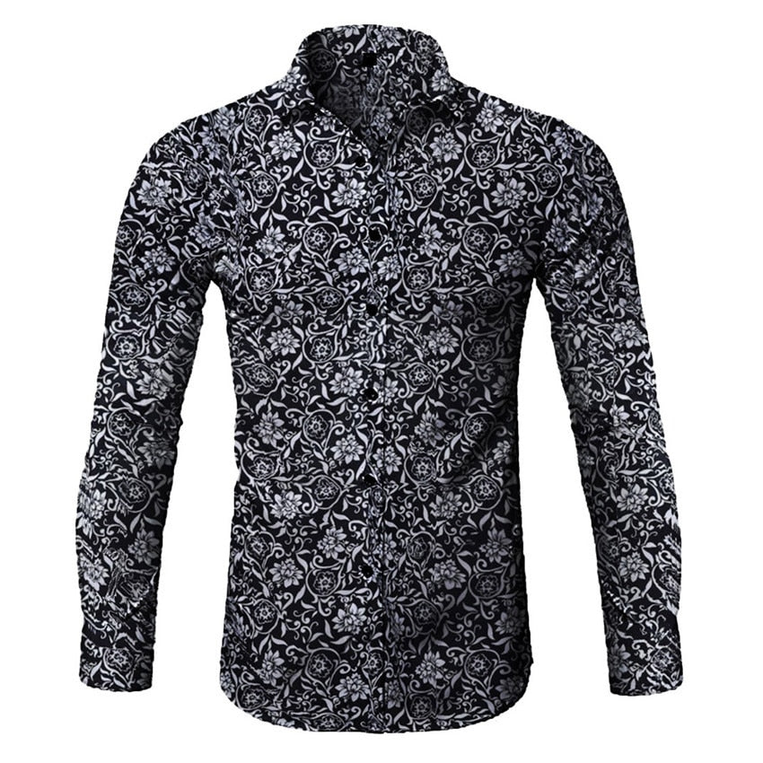 Men's Floral Hawaiian Long Sleeve Shirt