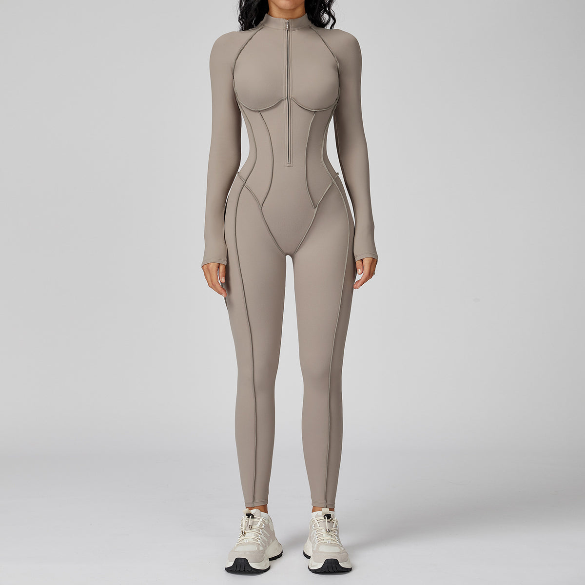 Women's Color-Block Half-Zip Workout Jumpsuit