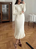 Elegant Solid Color Casual Knit Dress