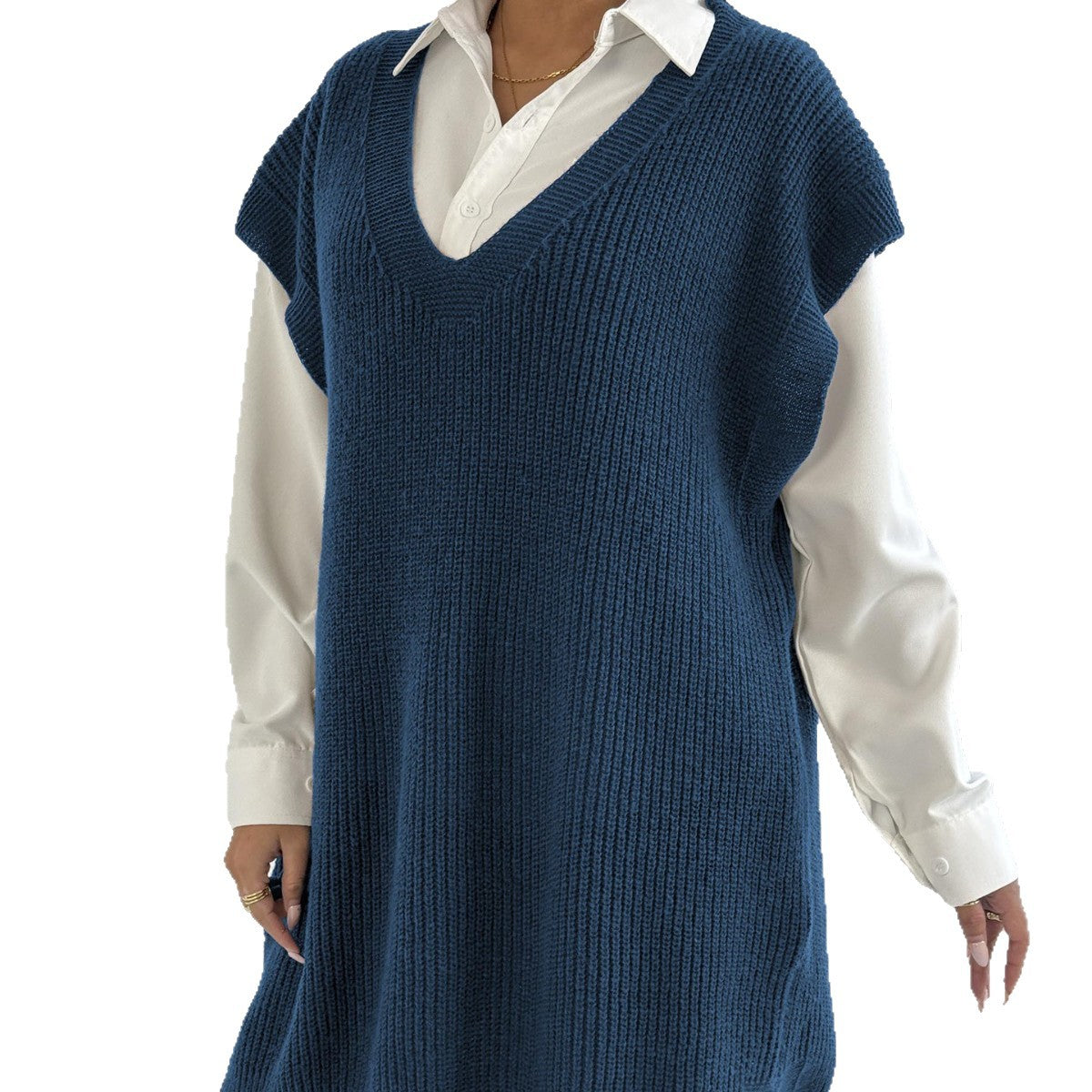 Open Front Deep V-Neck Knit Sweater Vest