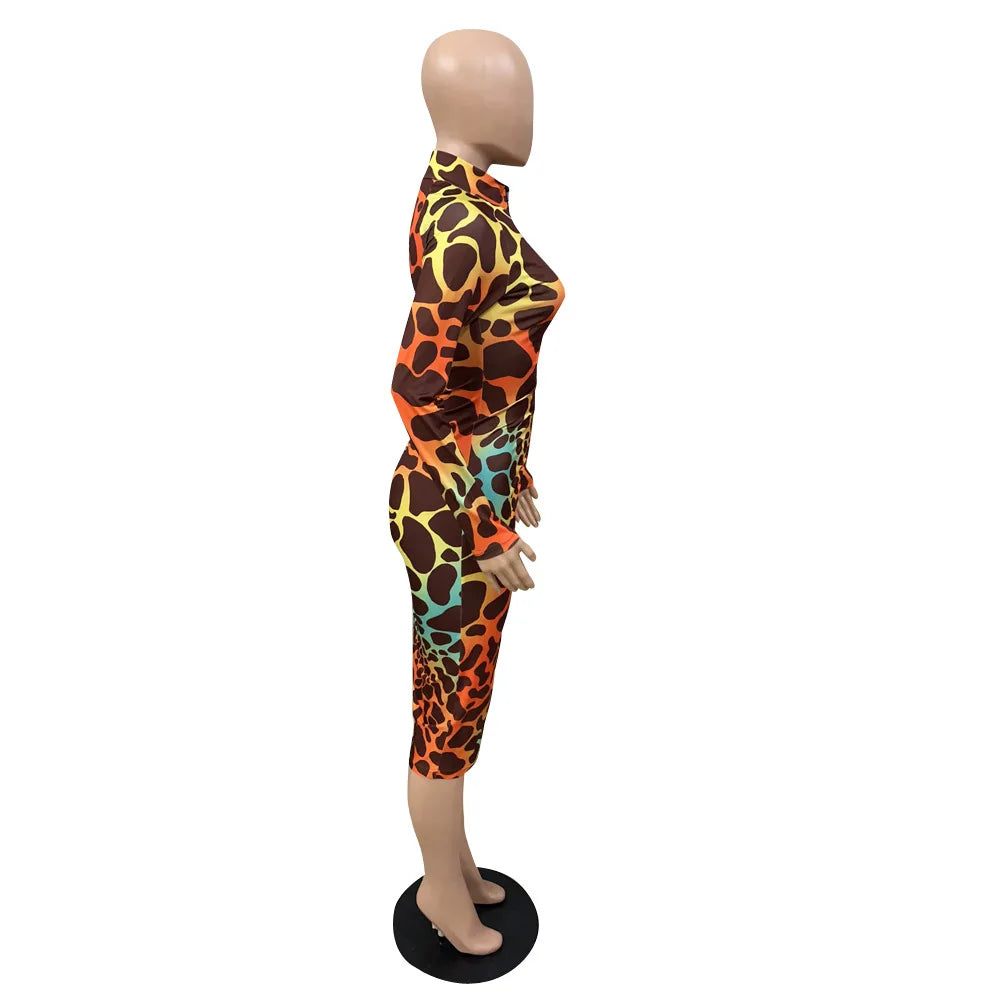Women's Leopard Print Bodycon Midi Dress