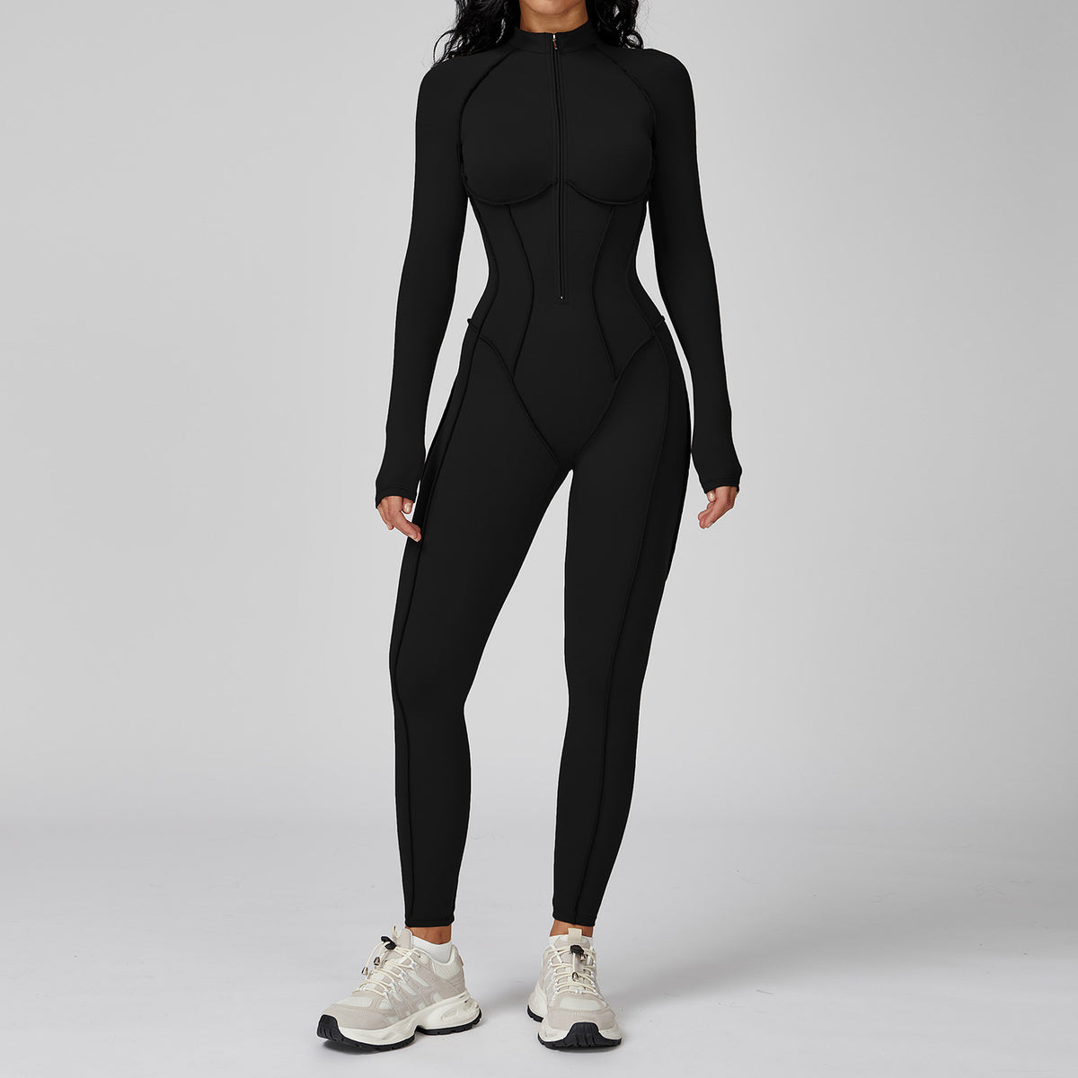 Women's Color-Block Half-Zip Workout Jumpsuit