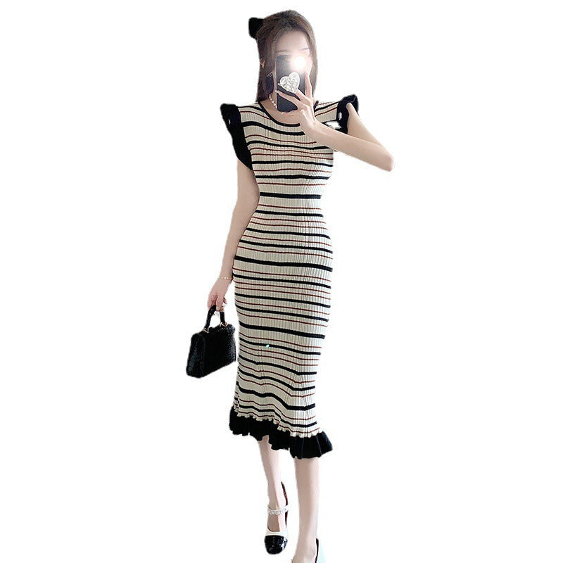 Women's Striped Knit Midi Dress