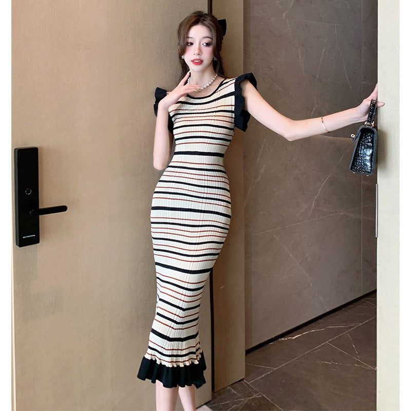 Women's Striped Knit Midi Dress