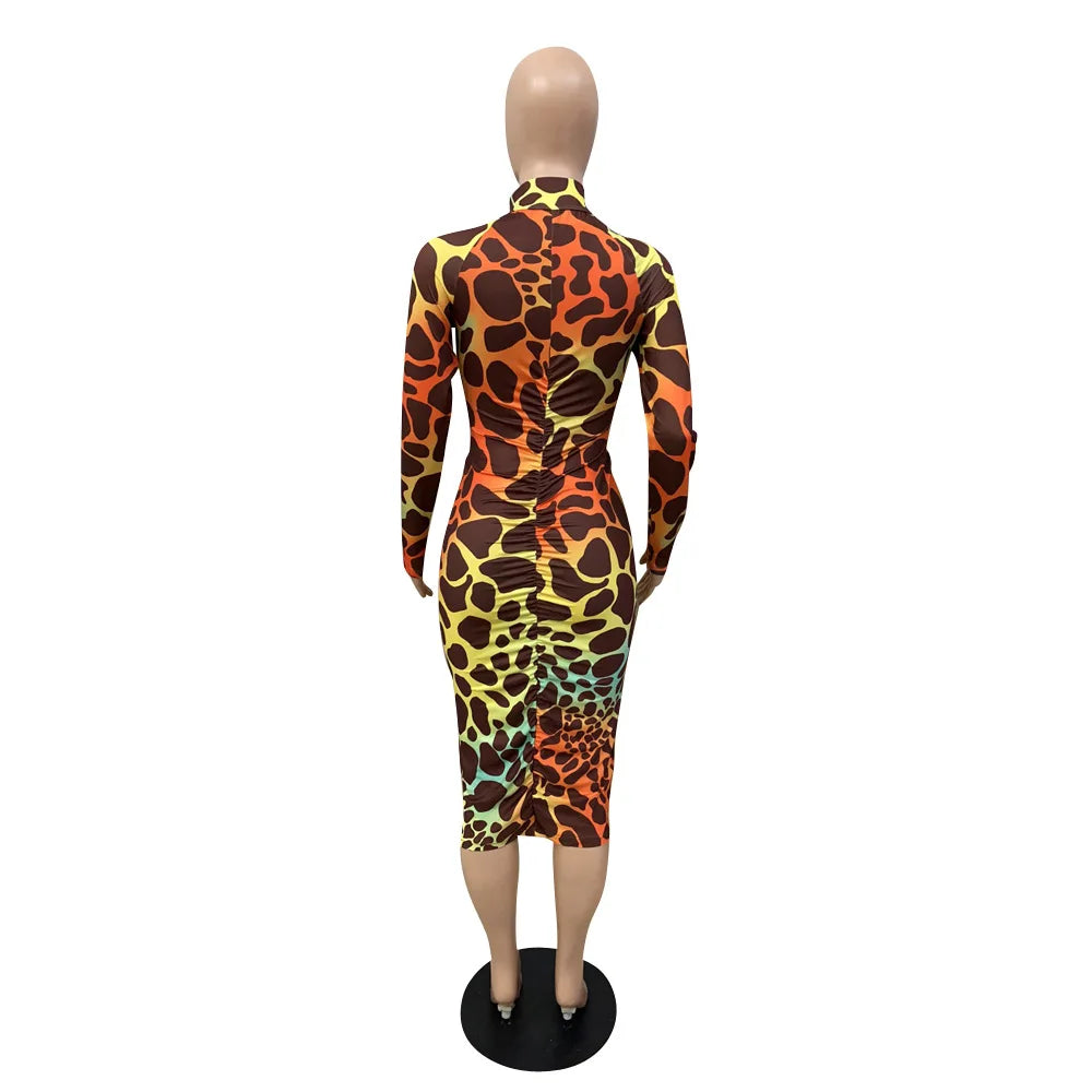 Women's Leopard Print Bodycon Midi Dress