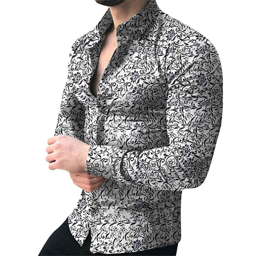 Men's Floral Hawaiian Long Sleeve Shirt