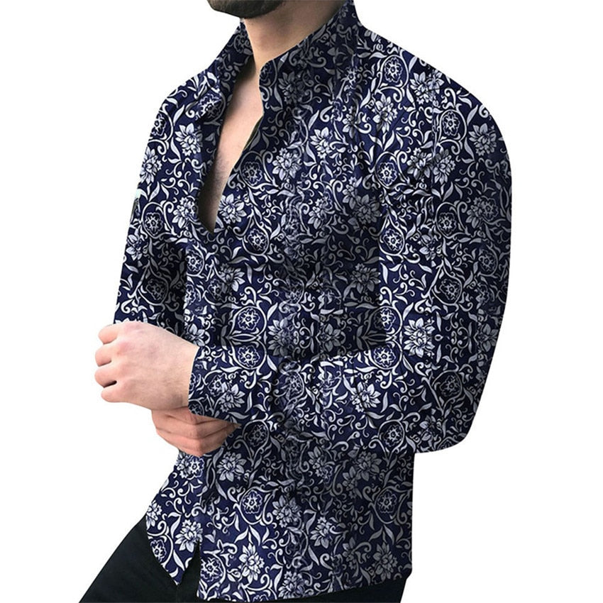 Men's Floral Hawaiian Long Sleeve Shirt