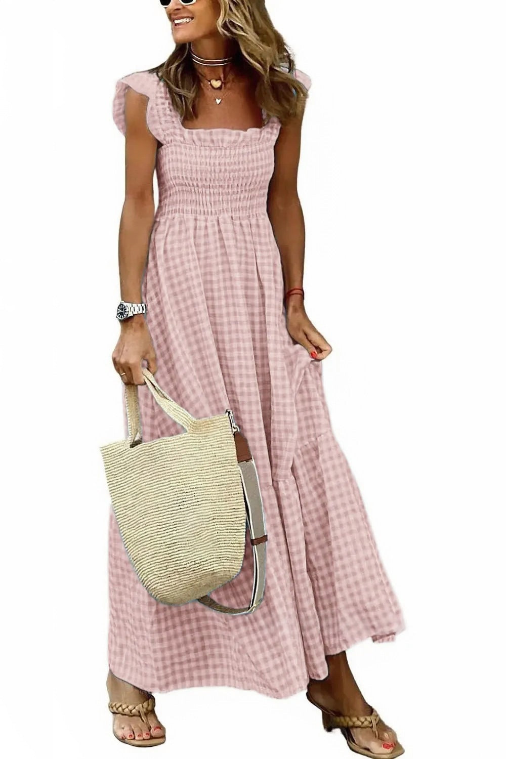 Patchwork Plaid Flared Strap Dress