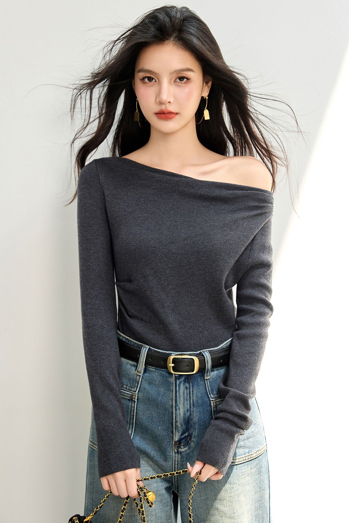 Women's One-Shoulder Long Sleeve Top