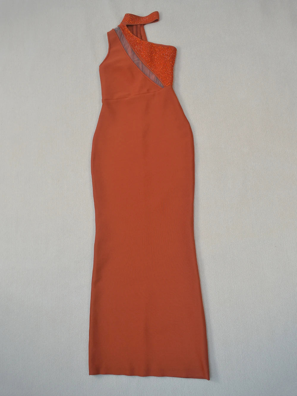 One-Shoulder Rhinestone Bodycon Maxi Dress