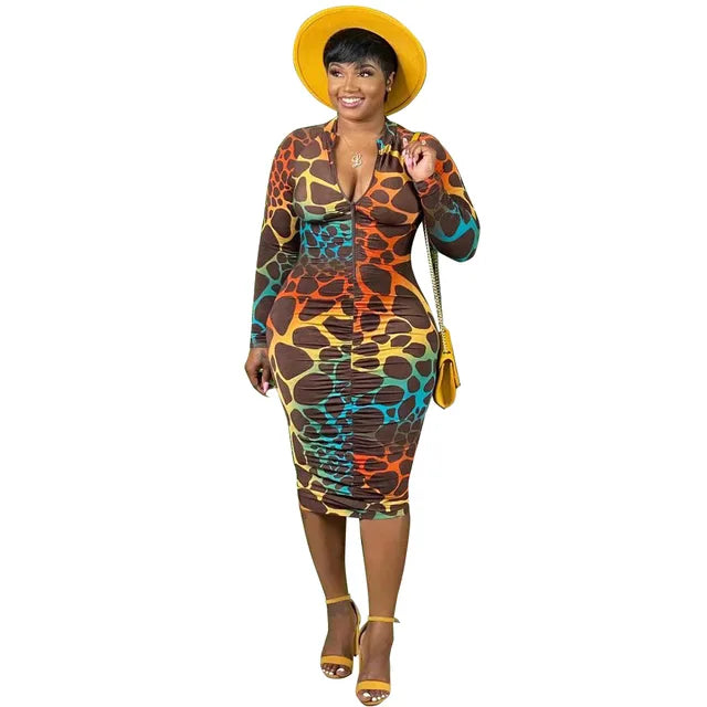 Women's Leopard Print Bodycon Midi Dress