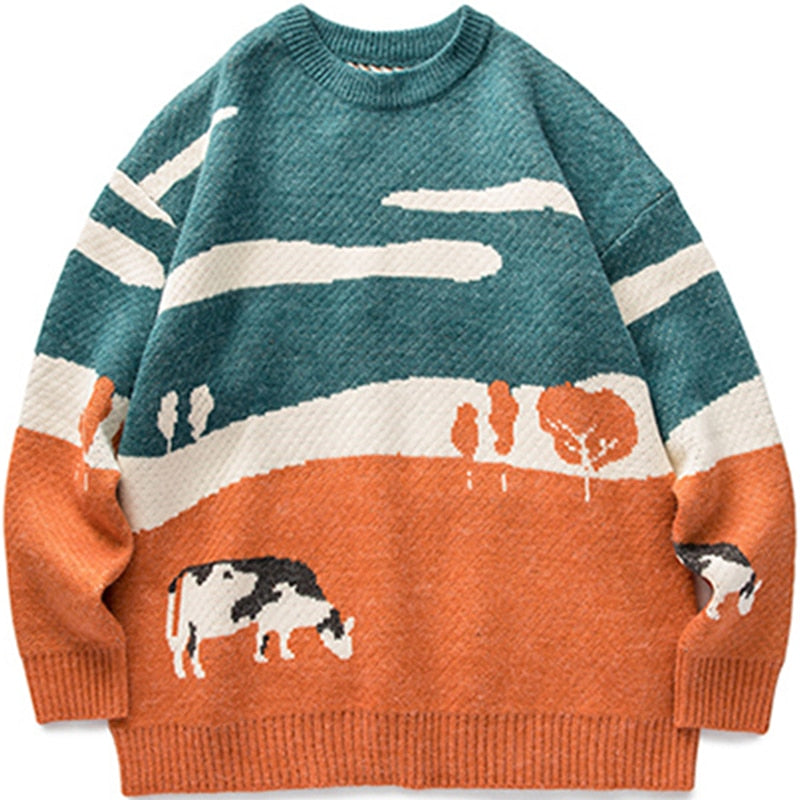 Vintage O-Neck Knit Pullover Sweater