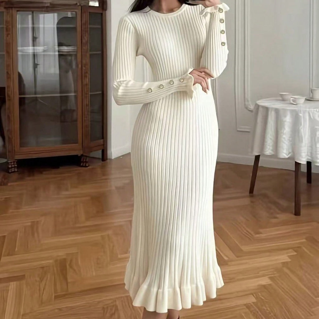 Elegant Solid Color Casual Knit Dress