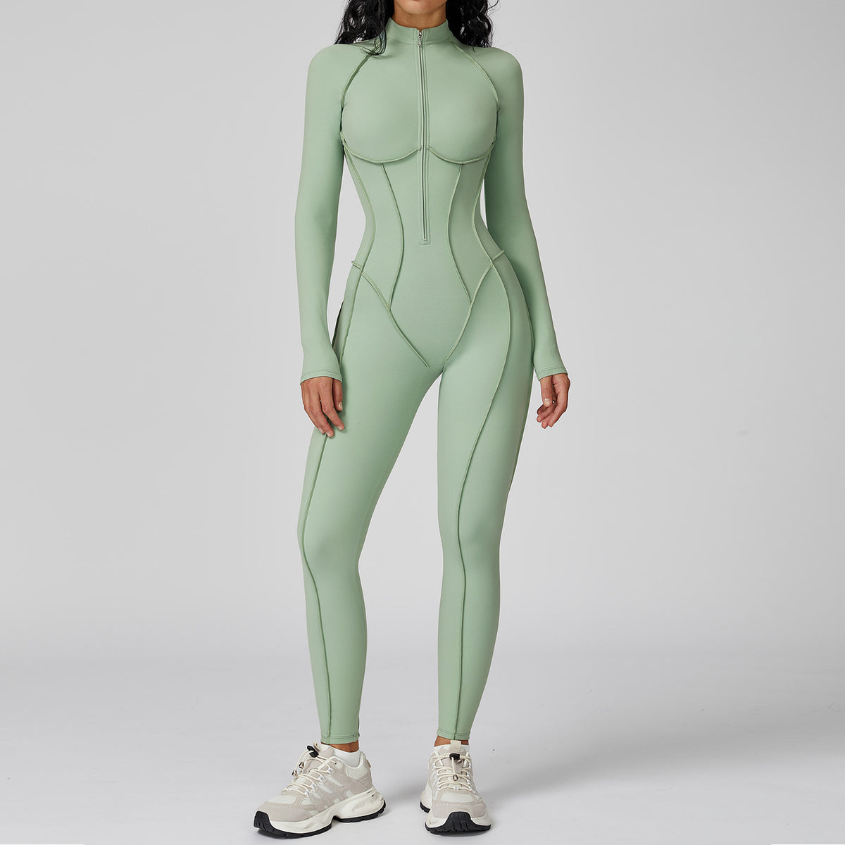 Women's Color-Block Half-Zip Workout Jumpsuit