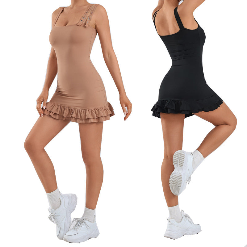 Padded Sports Jumpsuit with Ruffle Trim