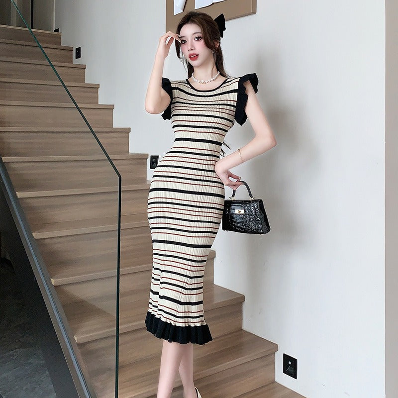 Women's Striped Knit Midi Dress