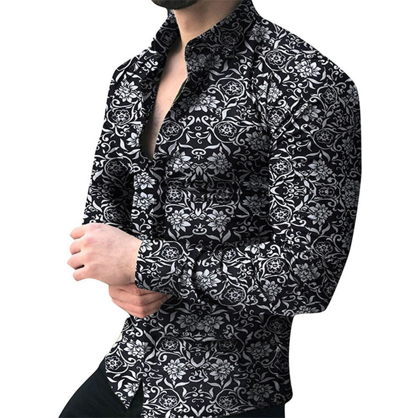 Men's Floral Hawaiian Long Sleeve Shirt