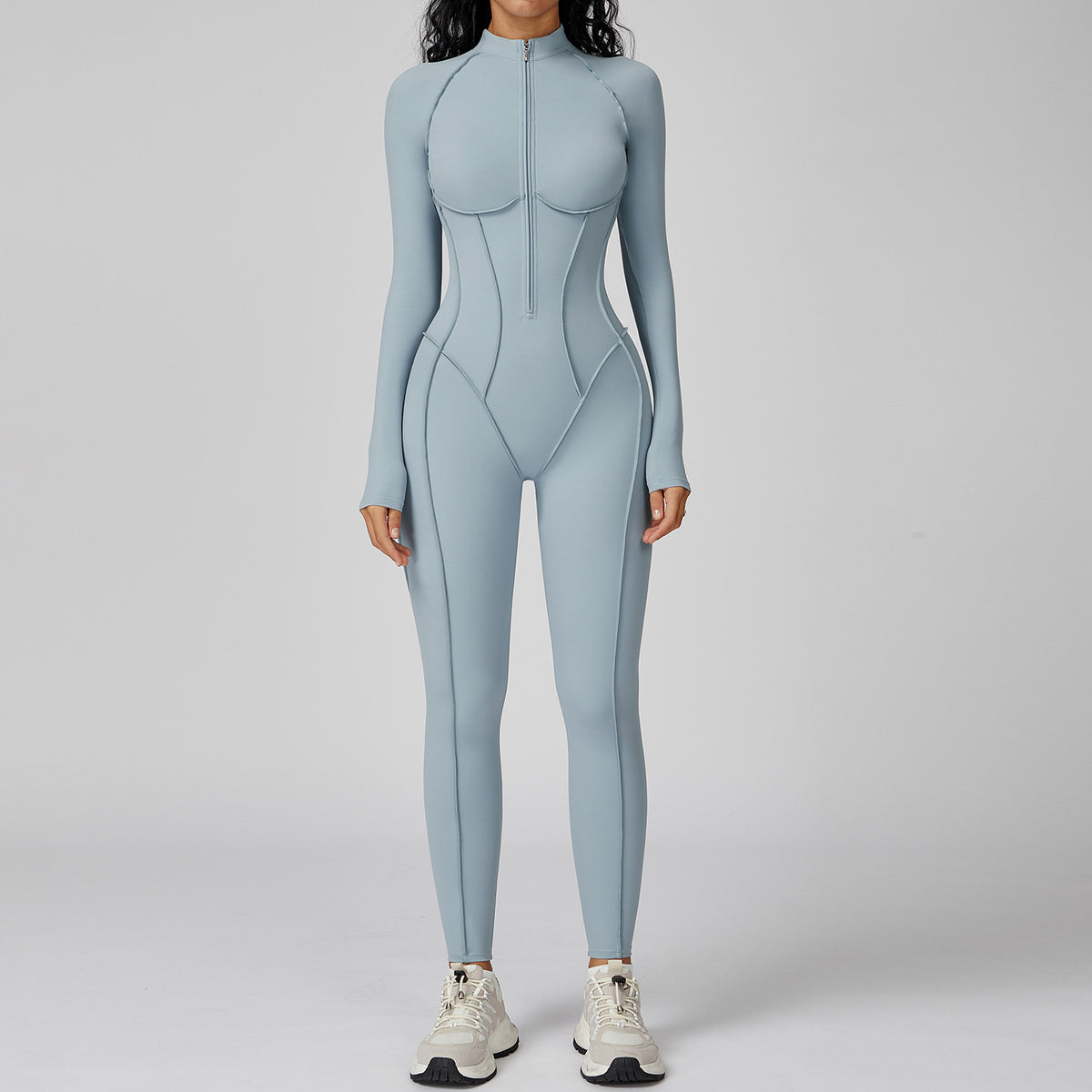 Women's Color-Block Half-Zip Workout Jumpsuit