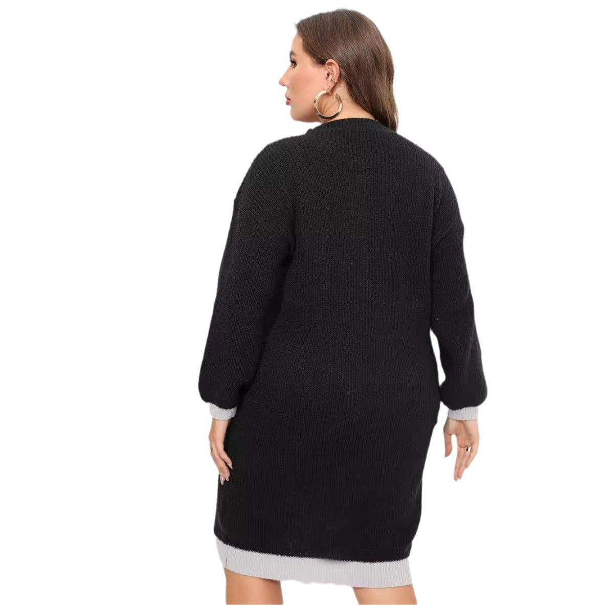 Plus Size V-Neck Color Block Sweater Dress