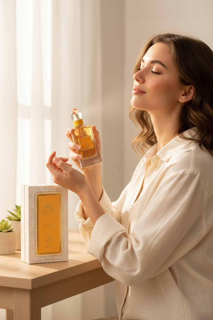 Lifestyle image showing Ard Al Safa Andibai Perfume in use