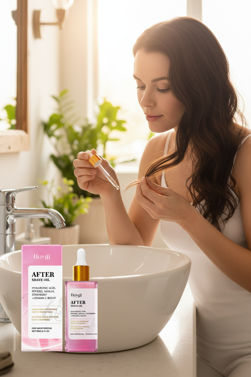Lifestyle image showing the Strawberry Scented Hair & Skin Essential Oil in use