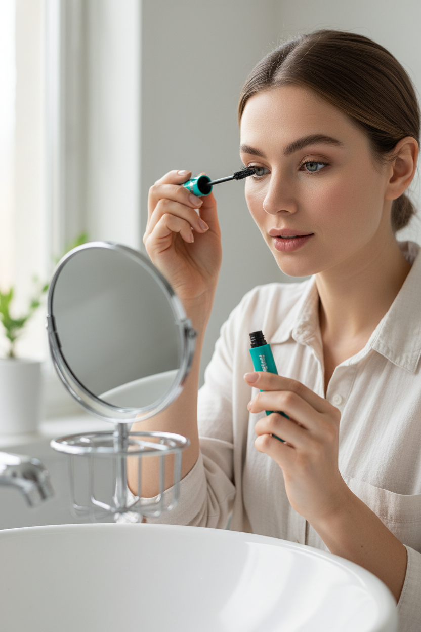 Lifestyle image showing Waterproof Volumizing & Lengthening Mascara in use